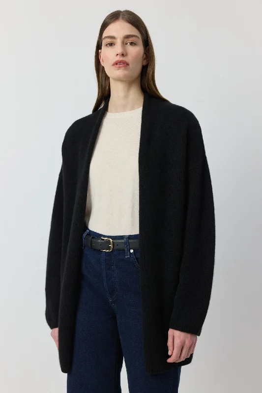 Luxe Cashmere Cardigan - Black Fleece Fabric Down Fabric Feather Fabric