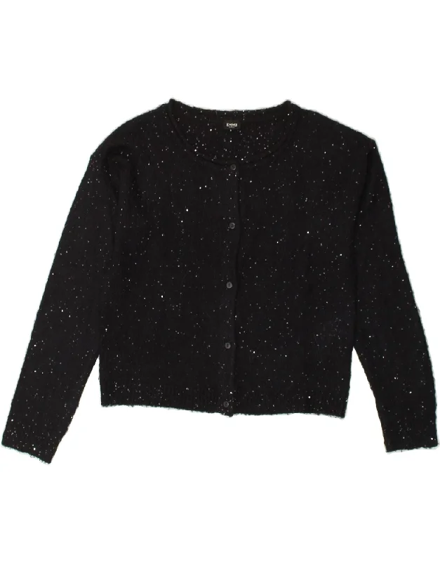 MARELLA Womens EMME Cardigan Sweater UK 14 Medium Black Flecked Polyester Mesh Blend Leather Blend Suede Blend