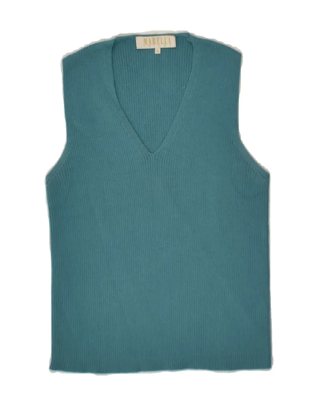 MARELLA Womens Slim Fit Vest Tank Top UK 10 Small Blue Virgin Wool fitted tank top