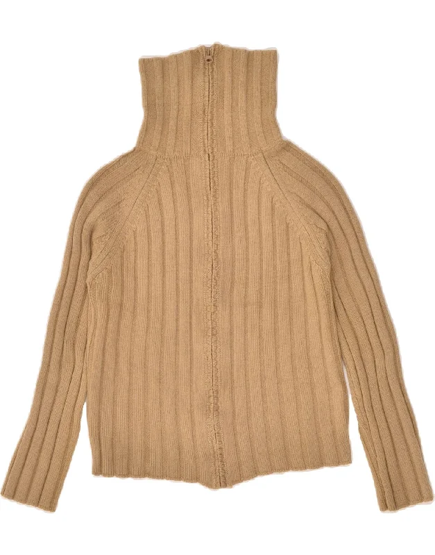 MASSIMO DUTTI Womens Crop Cardigan Sweater UK 14 Large Brown Wool Denim Fabric Leather Fabric Suede Fabric