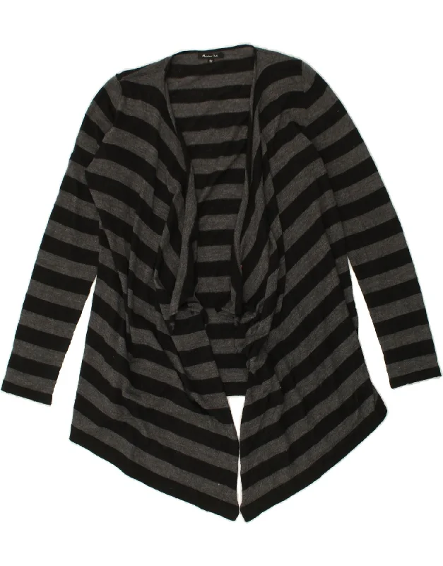 MASSIMO DUTTI Womens Open Cardigan Sweater UK 14 Large Grey Striped Zippered Buttoned Snapped