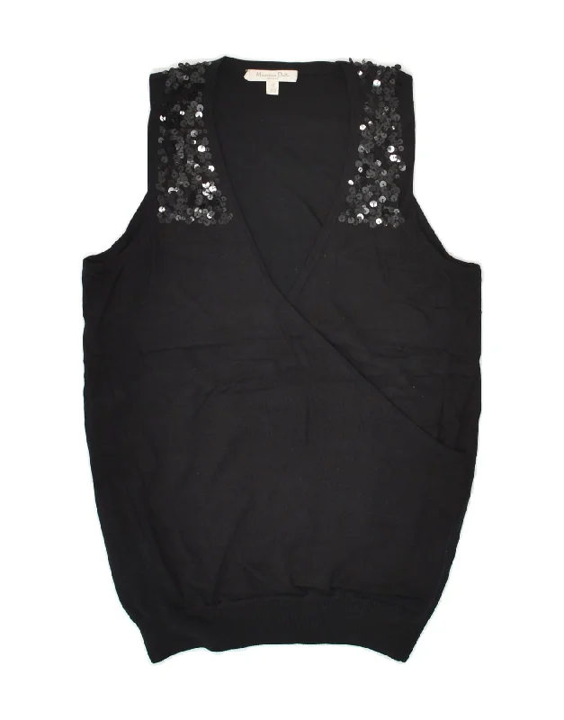 MASSIMO DUTTI Womens Vest Tank Top UK 8 Small Black Silk print tank top
