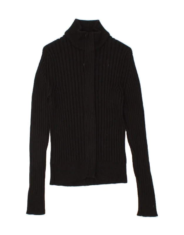 MAURO GRIFONI  Womens Cardigan Sweater IT 46 Large Black Merino Wool Neon metallic Matte