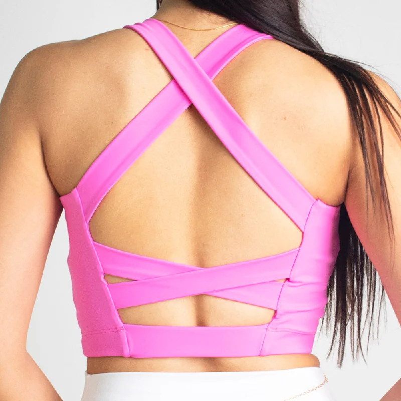 Runner Island Women's Neon Pink Run to Swim Sports Bra Tank Top seamless tank top