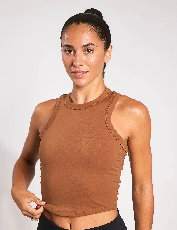 One Fitted Dri-FIT Cropped Tank Top - Light British Tan/Black crossback tank top