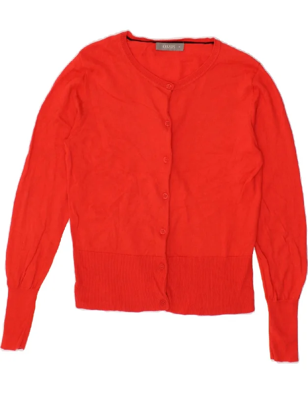 OASIS Womens Crop Cardigan Sweater UK 12 Medium Red Cotton Bright Pastel Dark