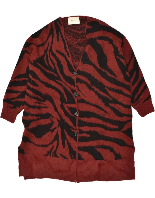 OASIS Womens Longline Oversized Cardigan Sweater UK 10 Small Maroon Satin Fabric Silk Fabric Chiffon Fabric