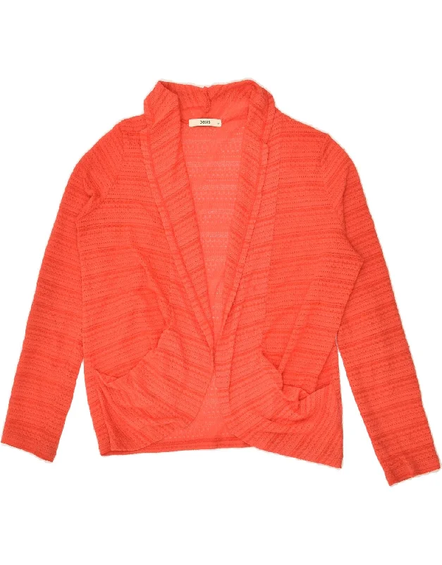 OASIS Womens See Through Cardigan Sweater UK 14 Medium Red Polyester Satin Blend Silk Blend Wool Blend