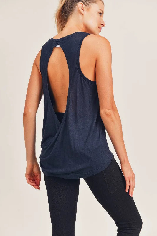 Open Overlay Back Tank Top-Navy casual tank top
