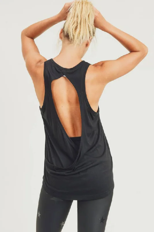 Open Overlay Back Tank Top-Black lightweight tank top