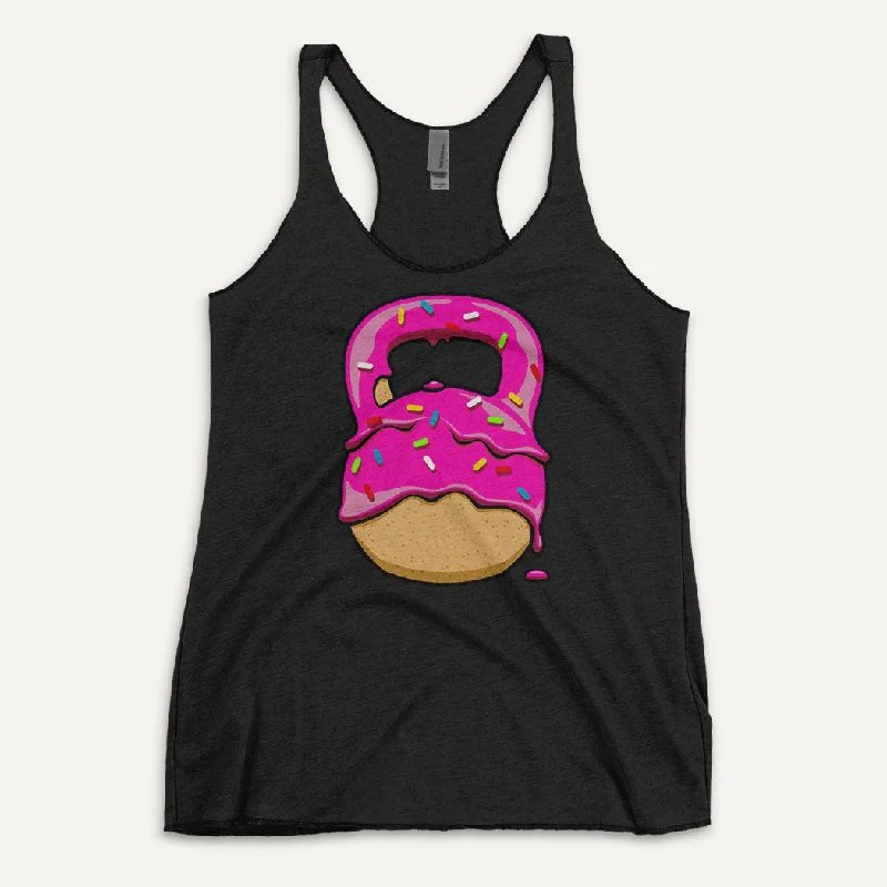 Pink-Glazed Donut With Sprinkles Kettlebell Design Women’s Tank Top lace tank top