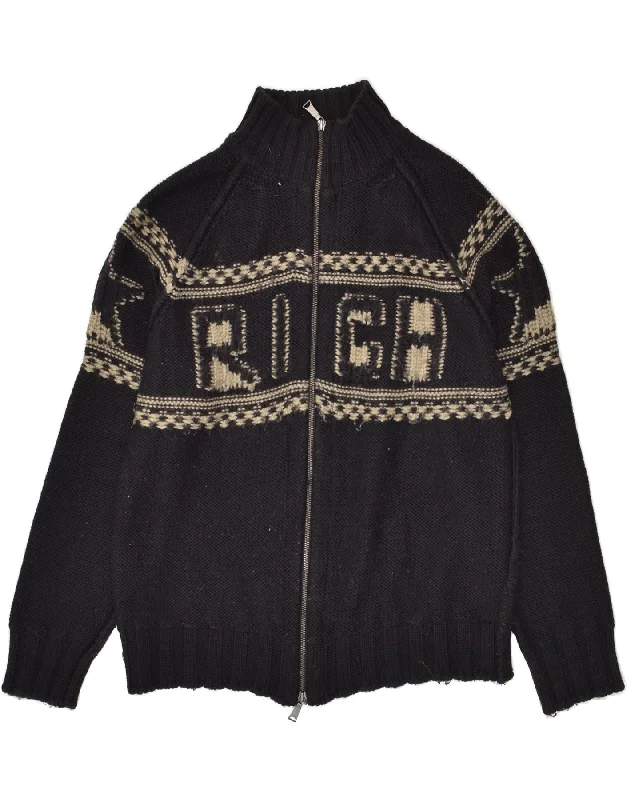 RICHMOND Womens Graphic Cardigan Sweater UK 20 2XL Black Hooded Cardigan Collared Cardigan Shawl Collar