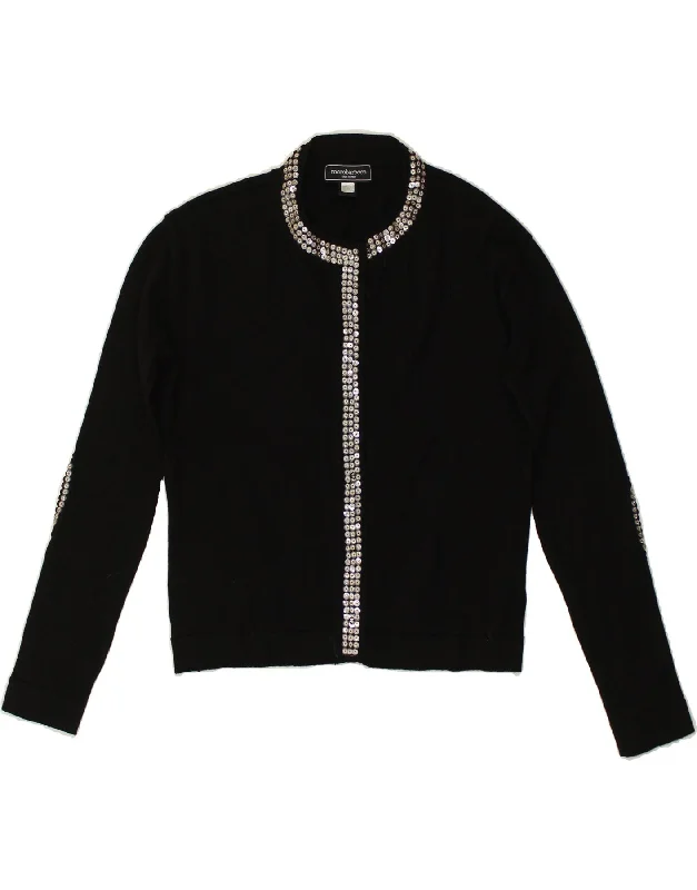 ROCCOBAROCCO Womens Cardigan Sweater UK 14 Medium Black Lace Blend Ribbed Blend Corduroy Blend