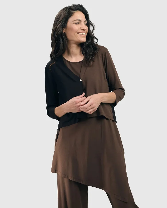 Essential 2-tone Crop Cardigan, Coffee Jersey Fabric Tulle Fabric Batik Fabric