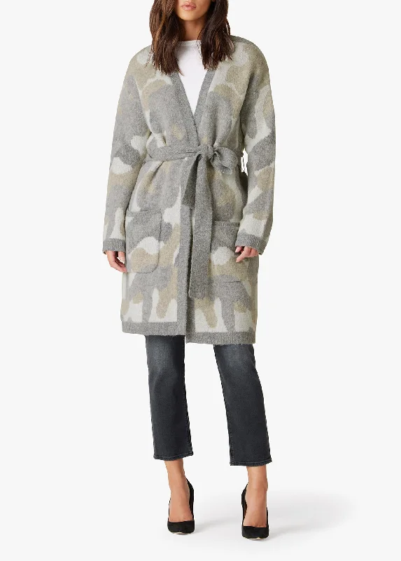 SOLANGE CARDIGAN W/ TIE BELT Satin Fabric Silk Fabric Chiffon Fabric