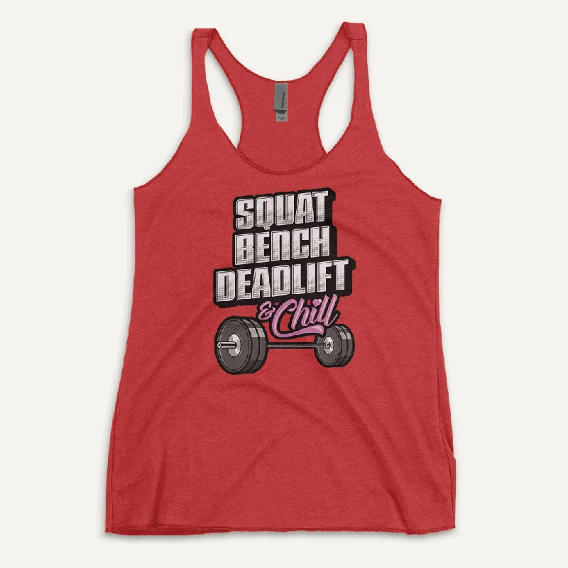 Squat Bench Deadlift And Chill Women’s Tank Top coral tank top
