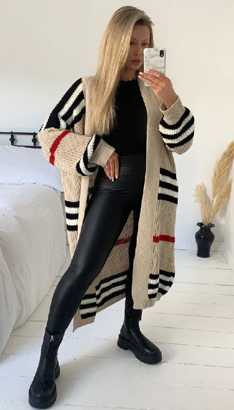 Striped Open Chunky Knitted Cardigan Bright Pastel Dark