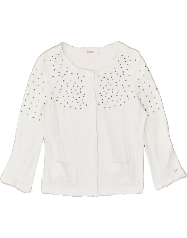 SUN68 Womens Cardigan Top UK 12 Medium White Spotted Cotton Knit Fabric Woven Fabric Fleece Fabric