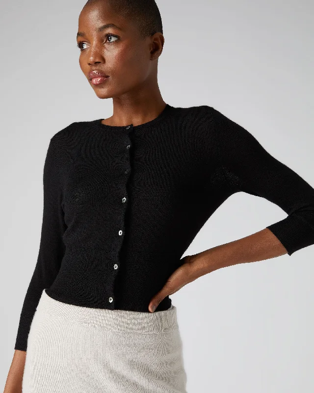 Women's Darcie Superfine Cashmere Cropped Cardigan Black Knit Fabric Woven Fabric Fleece Fabric Women's Darcie Superfine Cashmere Cropped Cardigan Black Knit Fabric Woven Fabric Fleece Fabric