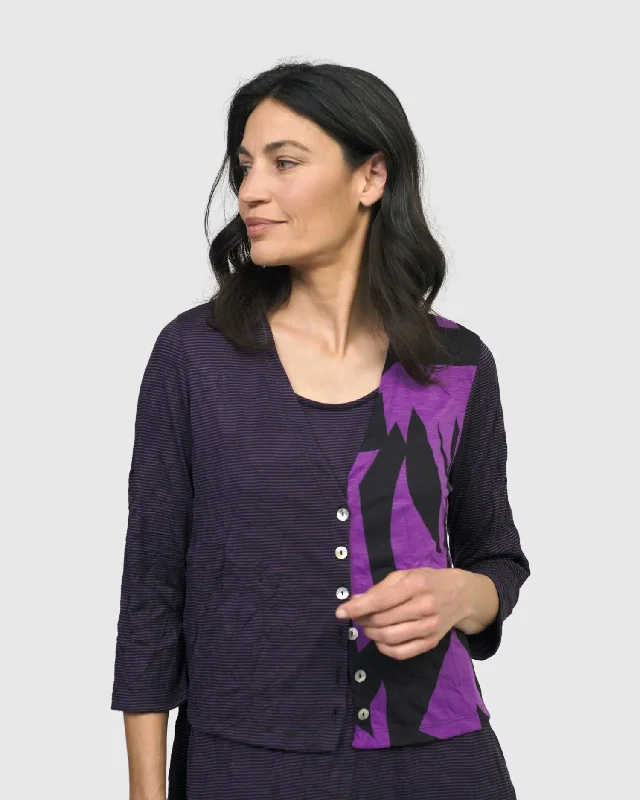 Trapezoid Cardigan, Violet Stretchy Elastic Breathable