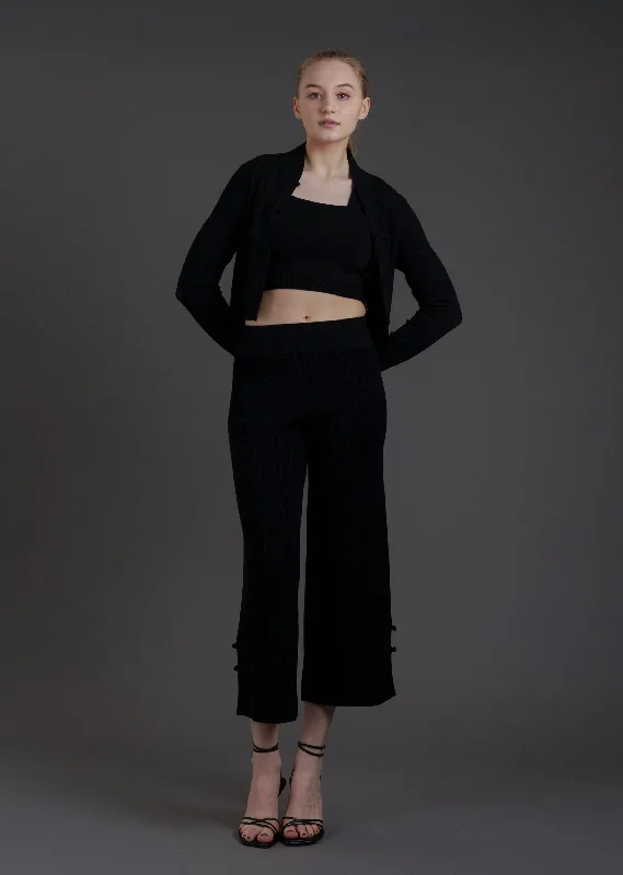 Two Piece Knitted Cardigan Set (Black) Button Cardigan Zip Cardigan Pullover Cardigan