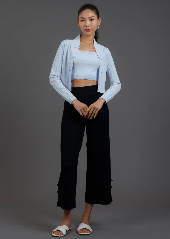 Two Piece Knitted Cardigan Set (Sky Blue) Hooded Cardigan Collared Cardigan Shawl Collar