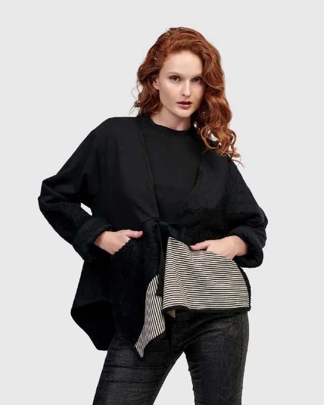 Urban Maizie Cardigan, Mix Denim Fabric Leather Fabric Suede Fabric