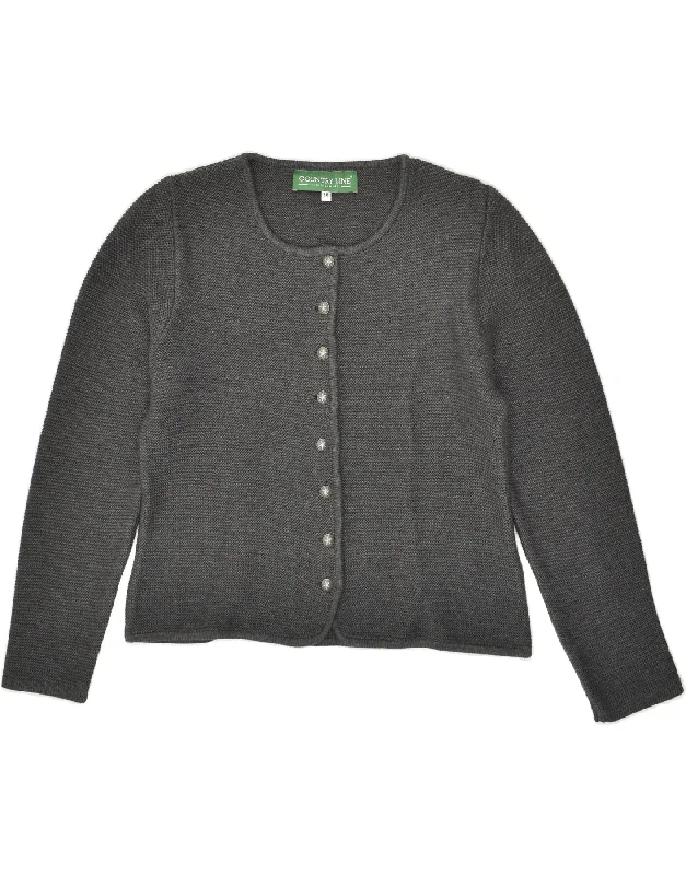 VINTAGE Womens Cardigan Sweater EU 38 Medium Grey Cotton Lace Blend Ribbed Blend Corduroy Blend