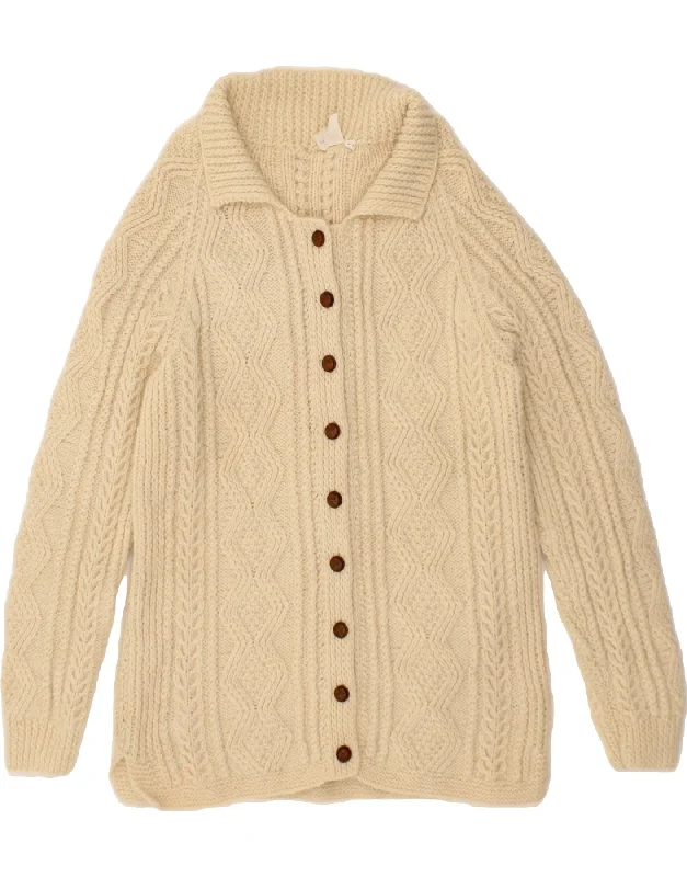 VINTAGE Womens Cardigan Sweater IT 40 Small Beige Wool Thin Thick Dense