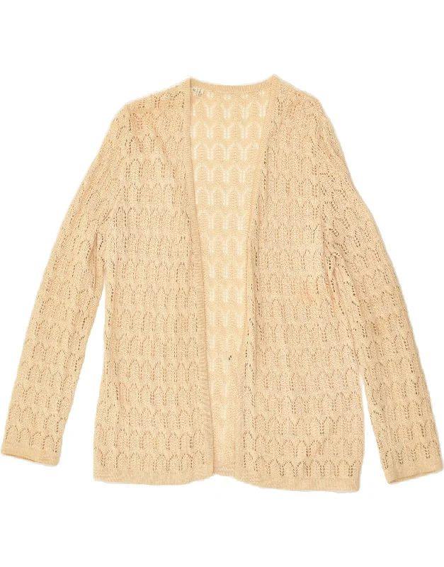 VINTAGE Womens Cardigan Sweater IT 50 XL Beige Cotton Real Fur Shearling Chenille