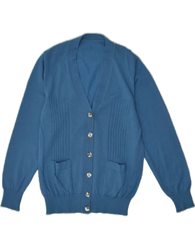 VINTAGE Womens Cardigan Sweater UK 12 Medium Blue Terry Terry Cloth Terry Knit