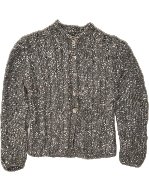 VINTAGE Womens Cardigan Sweater UK 12 Medium Grey Fleece Fabric Down Fabric Feather Fabric VINTAGE Womens Cardigan Sweater UK 12 Medium Grey Fleece Fabric Down Fabric Feather Fabric