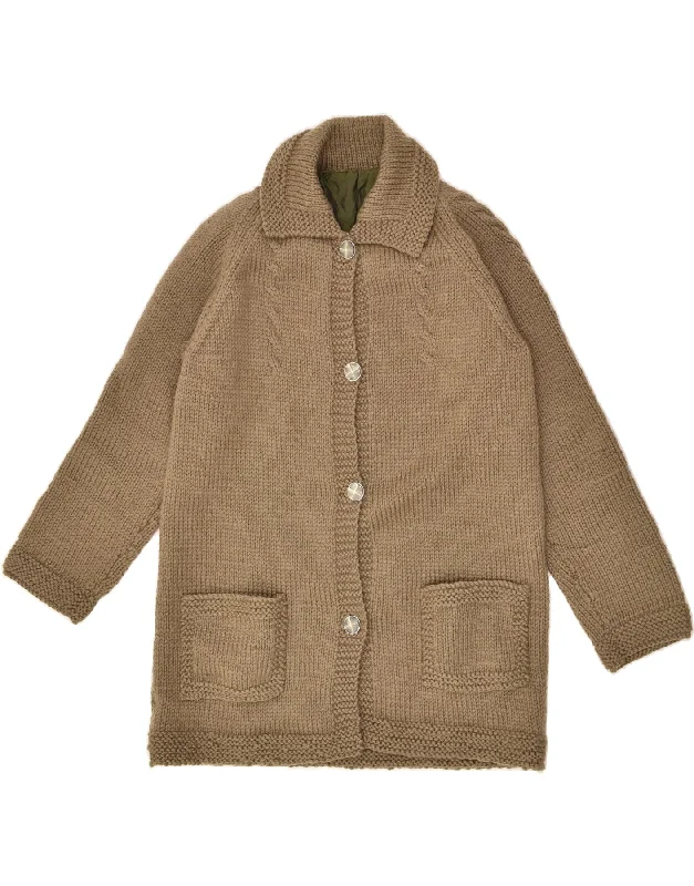 VINTAGE Womens Cardigan Sweater UK 14 Large Khaki Jersey Fabric Tulle Fabric Batik Fabric