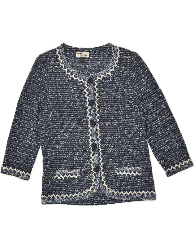 VINTAGE Womens Cardigan Sweater UK  14 Large Navy Blue Polyester Thin Thick Dense
