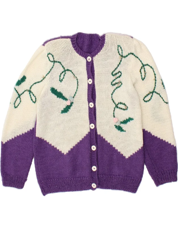 VINTAGE Womens Cardigan Sweater UK 14 Large Purple Colourblock Casual Formal Business