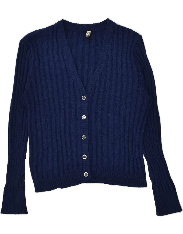 VINTAGE Womens Cardigan Sweater UK 14 Medium Blue Crew Neck V-Neck Turtle Neck