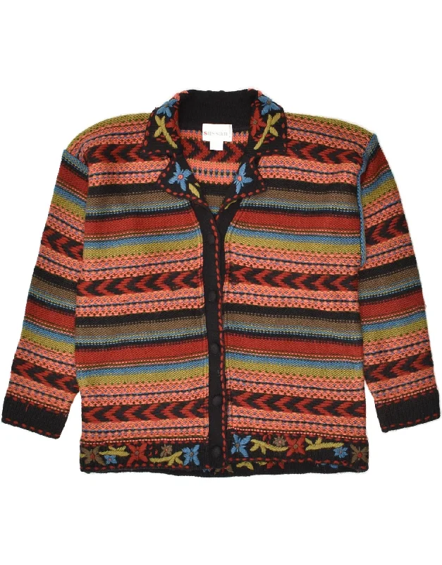 VINTAGE Womens Cardigan Sweater UK 14 Medium Brown Striped Acrylic Stretchy Elastic Breathable VINTAGE Womens Cardigan Sweater UK 14 Medium Brown Striped Acrylic Stretchy Elastic Breathable