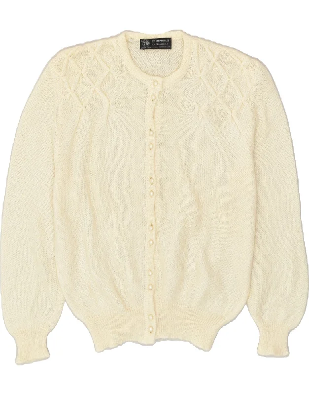 VINTAGE Womens Cardigan Sweater UK 14 Medium Off White Mohair Welt Pockets Slit Pockets Flap Pockets