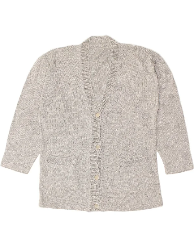 VINTAGE Womens Cardigan Sweater UK 16 Large Grey Acetate Mesh Cardigan Canvas Denim