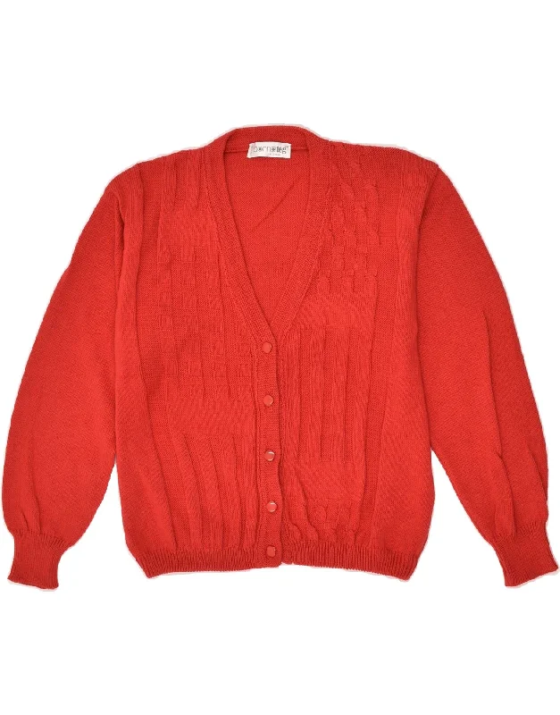 VINTAGE Womens Cardigan Sweater UK 16 Large Red Silk Blend Satin Velvet