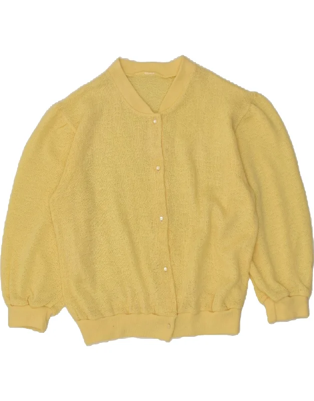 VINTAGE Womens Cardigan Sweater UK 16 Large Yellow Collared Crew Neck Turtle Neck