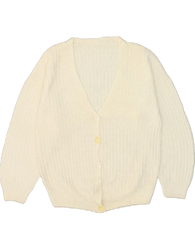 VINTAGE Womens Cardigan Sweater UK 18 XL White Notch Collar Peter Pan Collar Cowl Neck