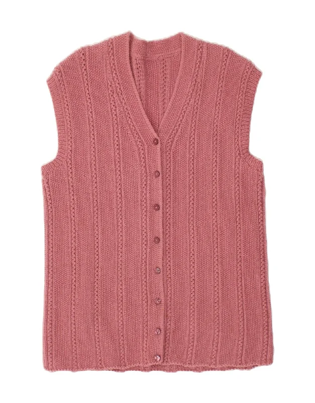 VINTAGE Womens Longline Sleeveless Cardigan Sweater UK 14 Medium Pink Oversized Loose Flowy