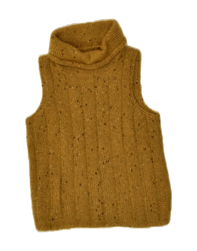 VINTAGE Womens Roll Neck Vest Tank Top UK 8 Small Beige Flecked crew neck tank