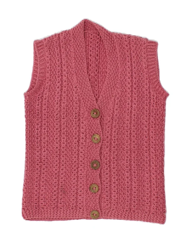 VINTAGE Womens Sleeveless Cardigan Sweater UK 10 Small Pink Fitted Loose Oversized