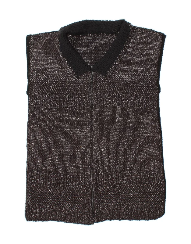 VINTAGE Womens Sleeveless Cardigan Sweater UK 14 Medium Grey Toggled Drawstring Belted