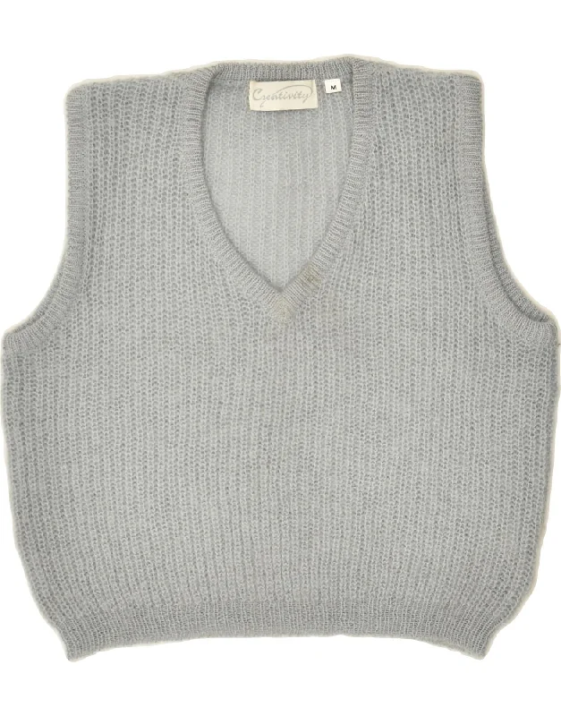VINTAGE Womens Vest Tank Top UK 14 Medium Grey tie dye tank
