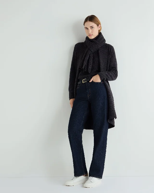 Women's Abbey Cashmere Cardigan Granite Grey Zippered Front Buttoned Front Snap Front Women's Abbey Cashmere Cardigan Granite Grey Zippered Front Buttoned Front Snap Front
