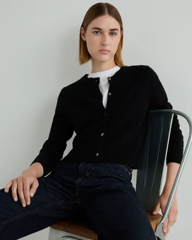 Women's Chunky Crop Cashmere Cardigan Black Hooded Cardigan Collared Cardigan Shawl Collar
