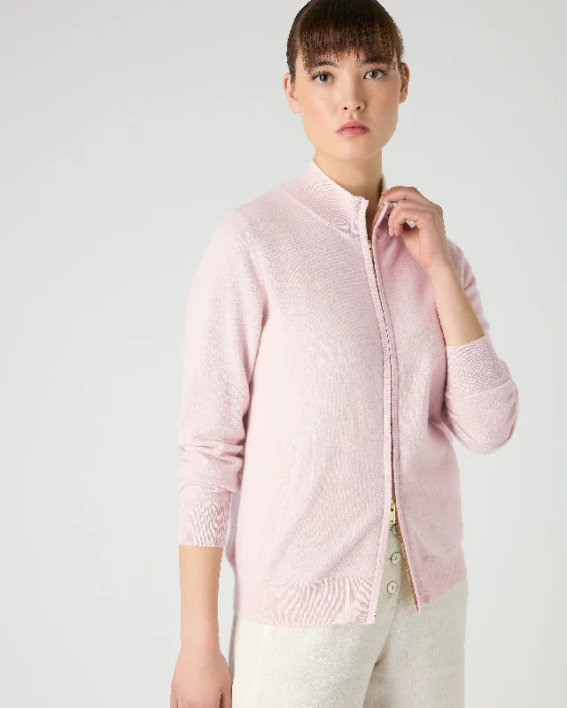 Women's Alisa Full Zip Cashmere Cardigan Quartz Pink Asymmetrical,ymmetric Pencil Cardigan